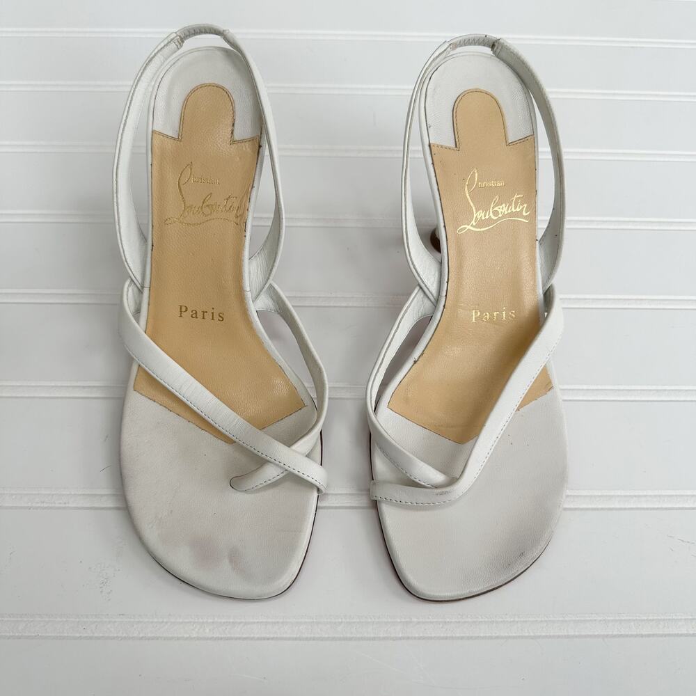 Christian Louboutin Taralita White Leather Thong Slingback 85mm Red Sole 36.5